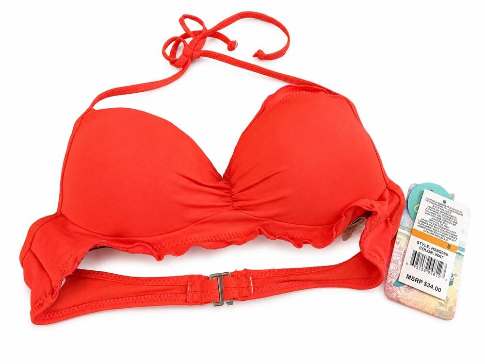 Hobie Bikini Top Womens Small S Coral Orange Push Up Halter Swimwear NWT